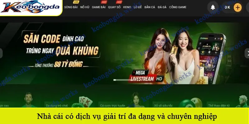Nhà cái có dịch vụ giải trí đa dạng và chuyên nghiệp